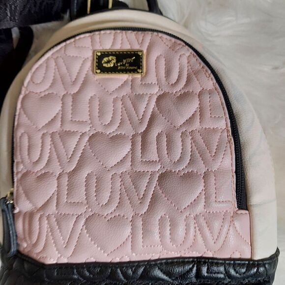 ‎Betsey Johnson quilted mini backpack pink black Lu Two - Picture 15 of 16